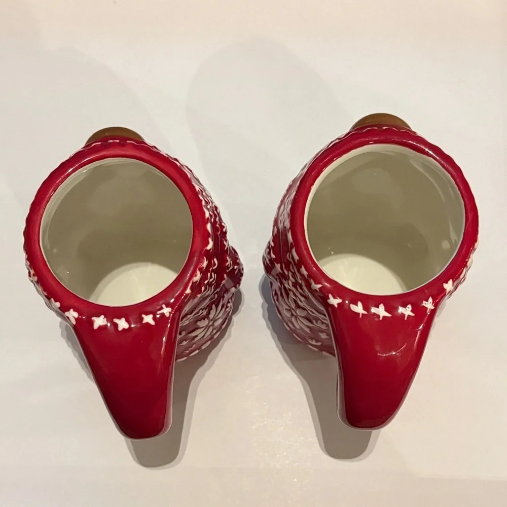 Pottery Barn Red and White Gnome Mug Set of 2